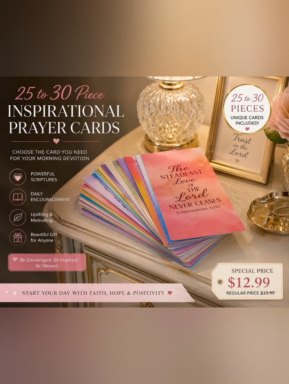 25–30 Inspirational Scripture Prayer Cards | Morning Devotion & Faith Gift